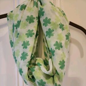 Irish St. Patrick's Day Shamrock Infinity Scarf White with Green Shamrocks